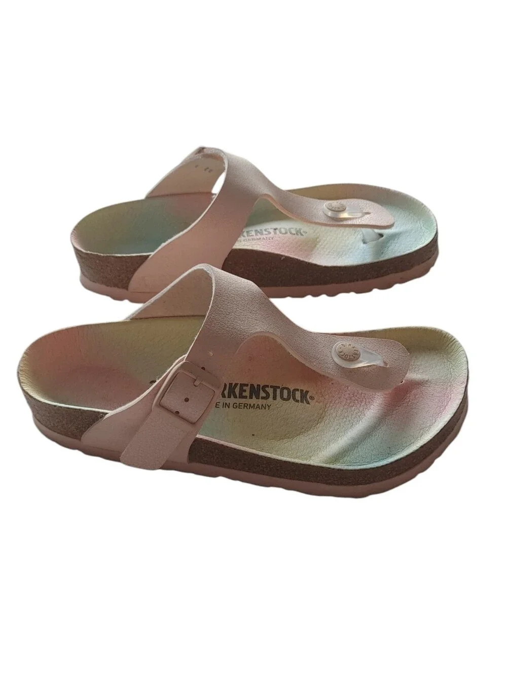 Girls BIRKENSTOCK Rose Rainbow Cotton Candy Gizeh Vegan Nubuck Sandals